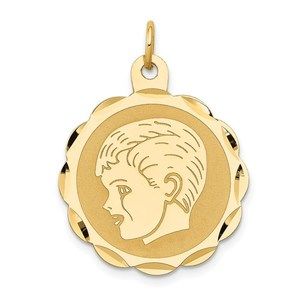 14k Yellow Gold Boy Head on .011 Gauge Engravable Scalloped Disc Charm